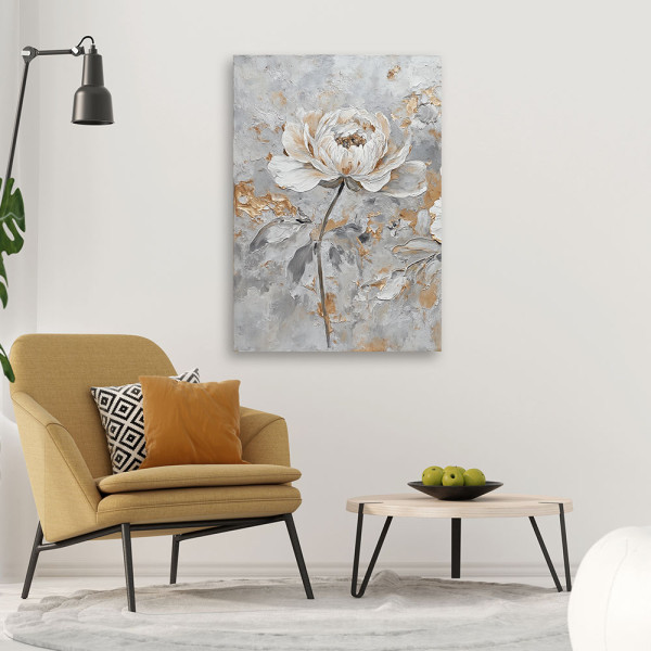 Feeby Obraz na płótnie, Róża Kwiat Srebrny Złoty 40x60