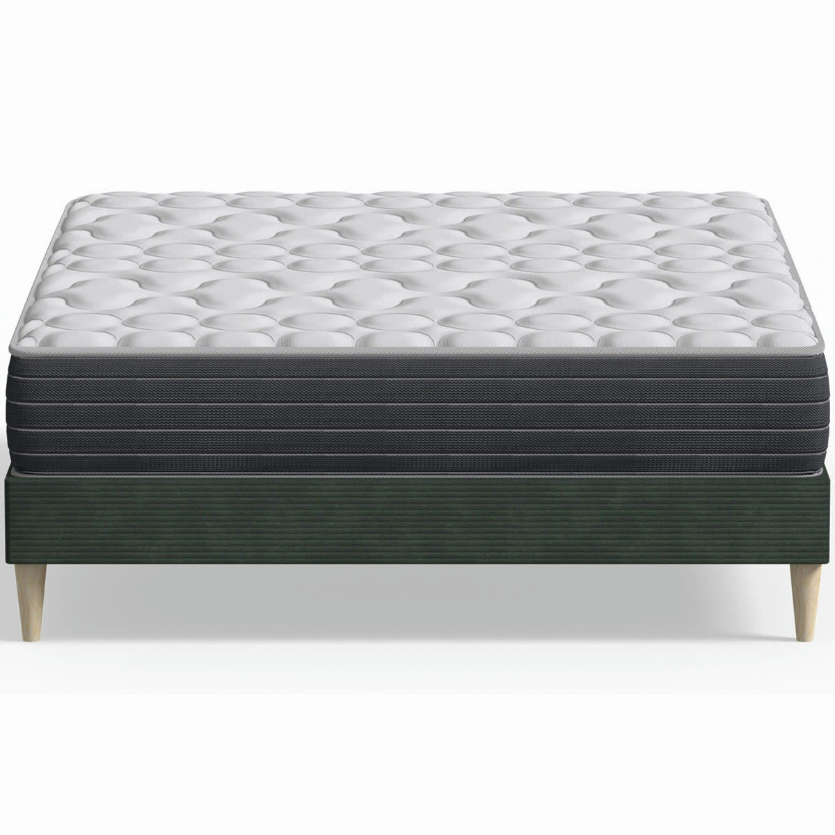 MEMO HR & DINA - Pack lit 140x190 en velours côtelé vert + Matelas mémoire de forme