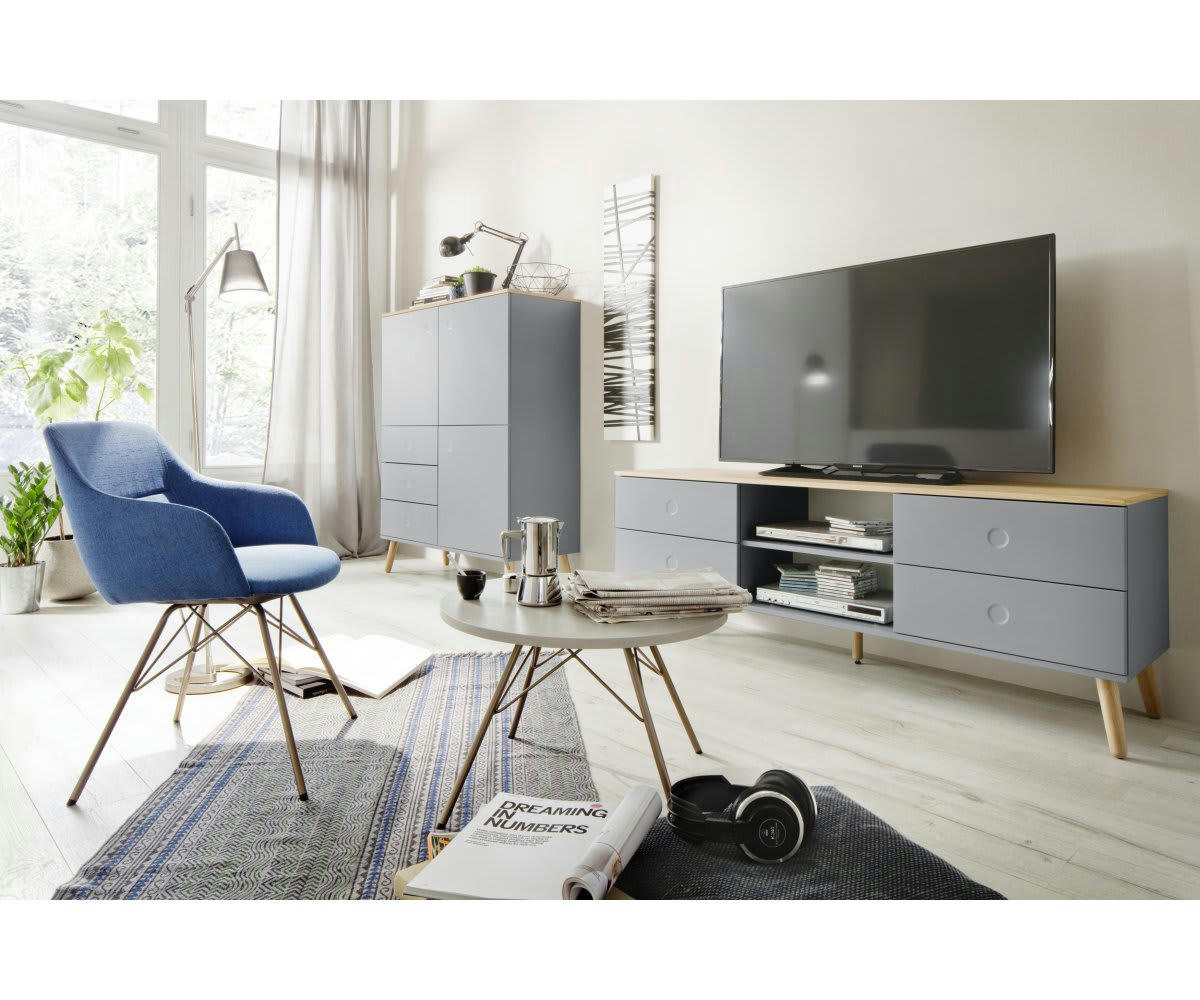REZIO - Meuble TV scandinave effet bois gris