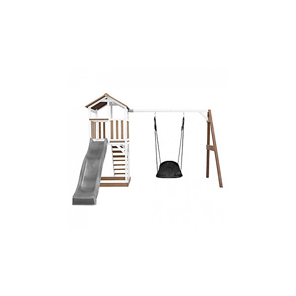 AXI Beach Tower avec Nid Roxy Balancoire Marron Blanc Toboggan Gris