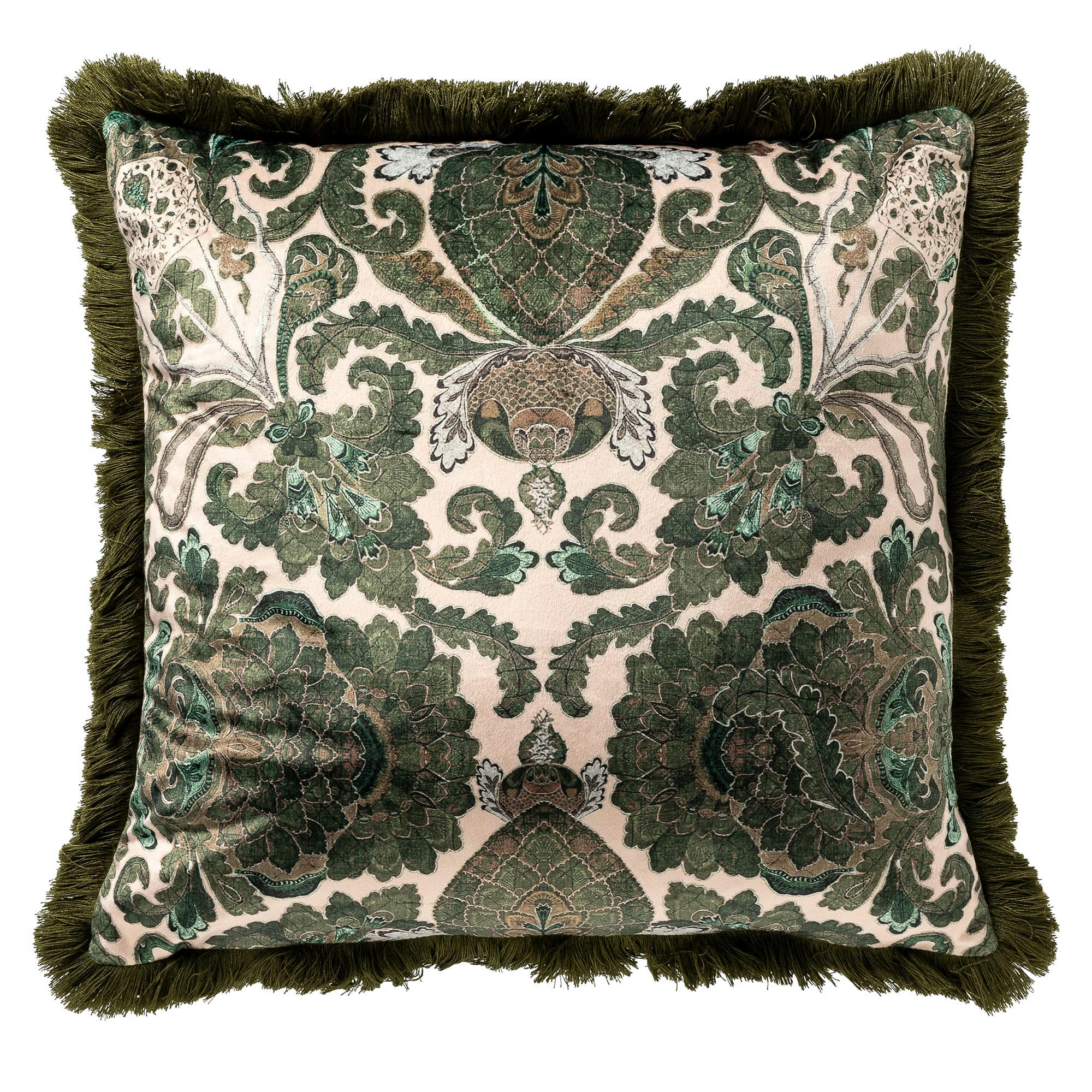 - Coussin - vert en velours 45x45 cm avec motif fleuri