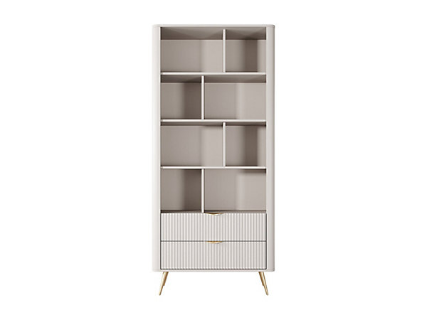Bibliothèque avec 2 tiroirs et 8 niches en MDF - Beige et doré - ELONARIA II