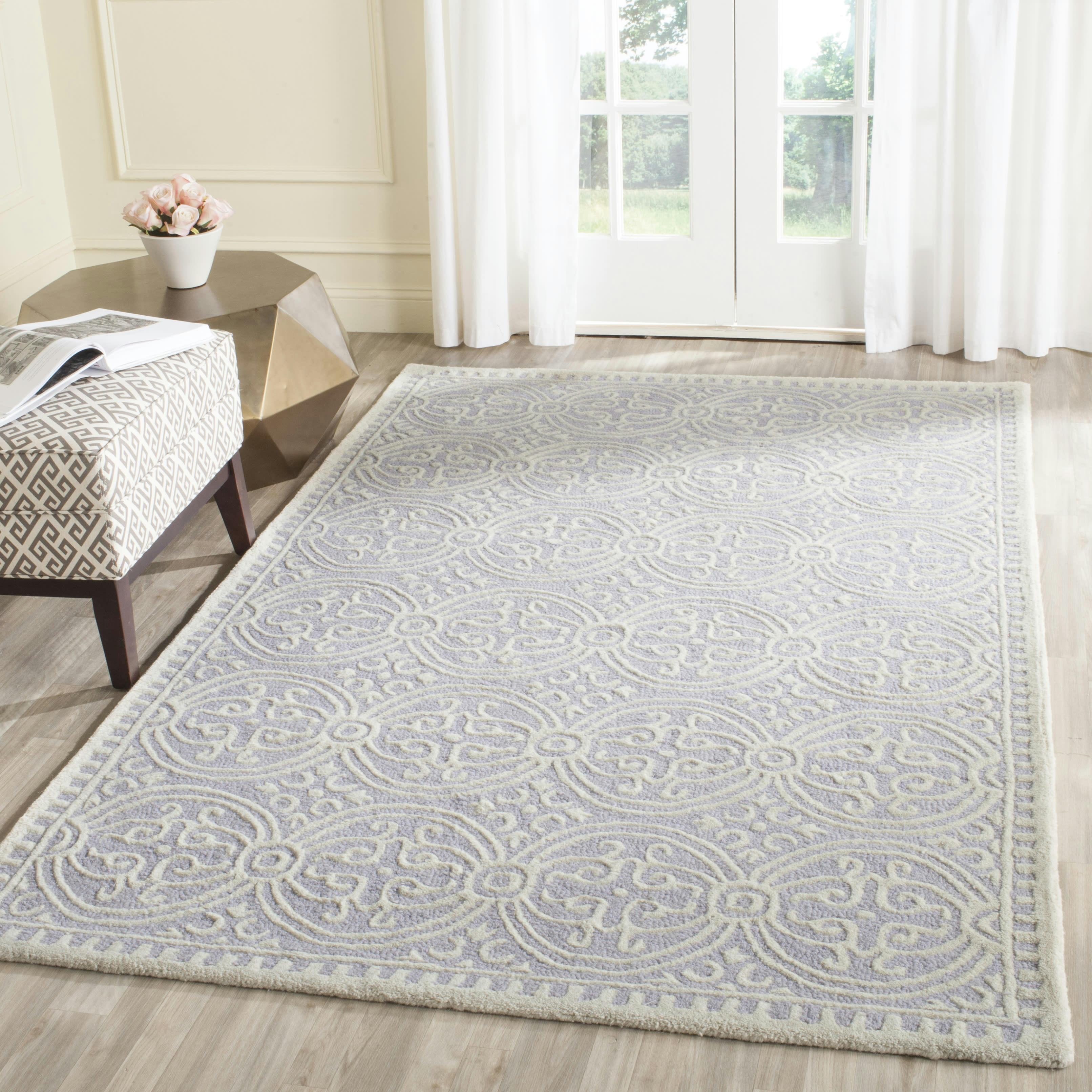 CAMBRIDGE - Tapis de salon interieur en lavande & ivoire, 91 x 152 cm