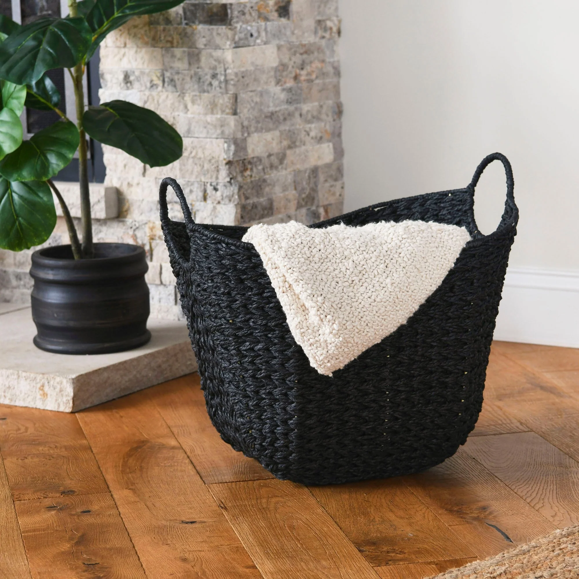 Household Essentials Woven Paper Rope Storage Basket with Handles