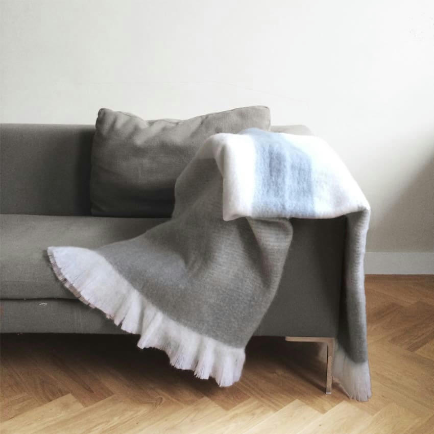 MOHAIR - Plaid gris clair 125x150