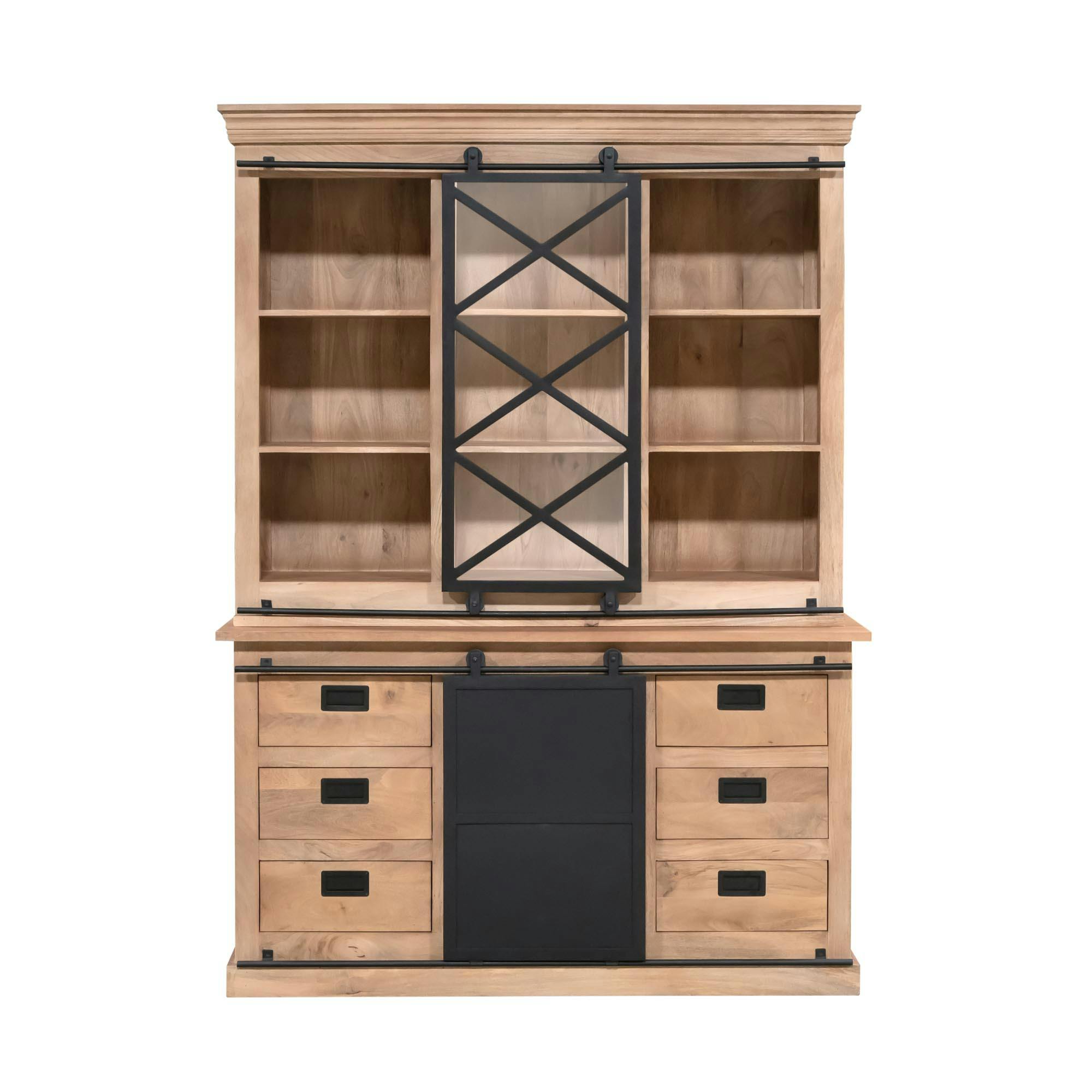 Vaisselier bois métal style atelier à portes coulissantes 160 cm CAMDEN