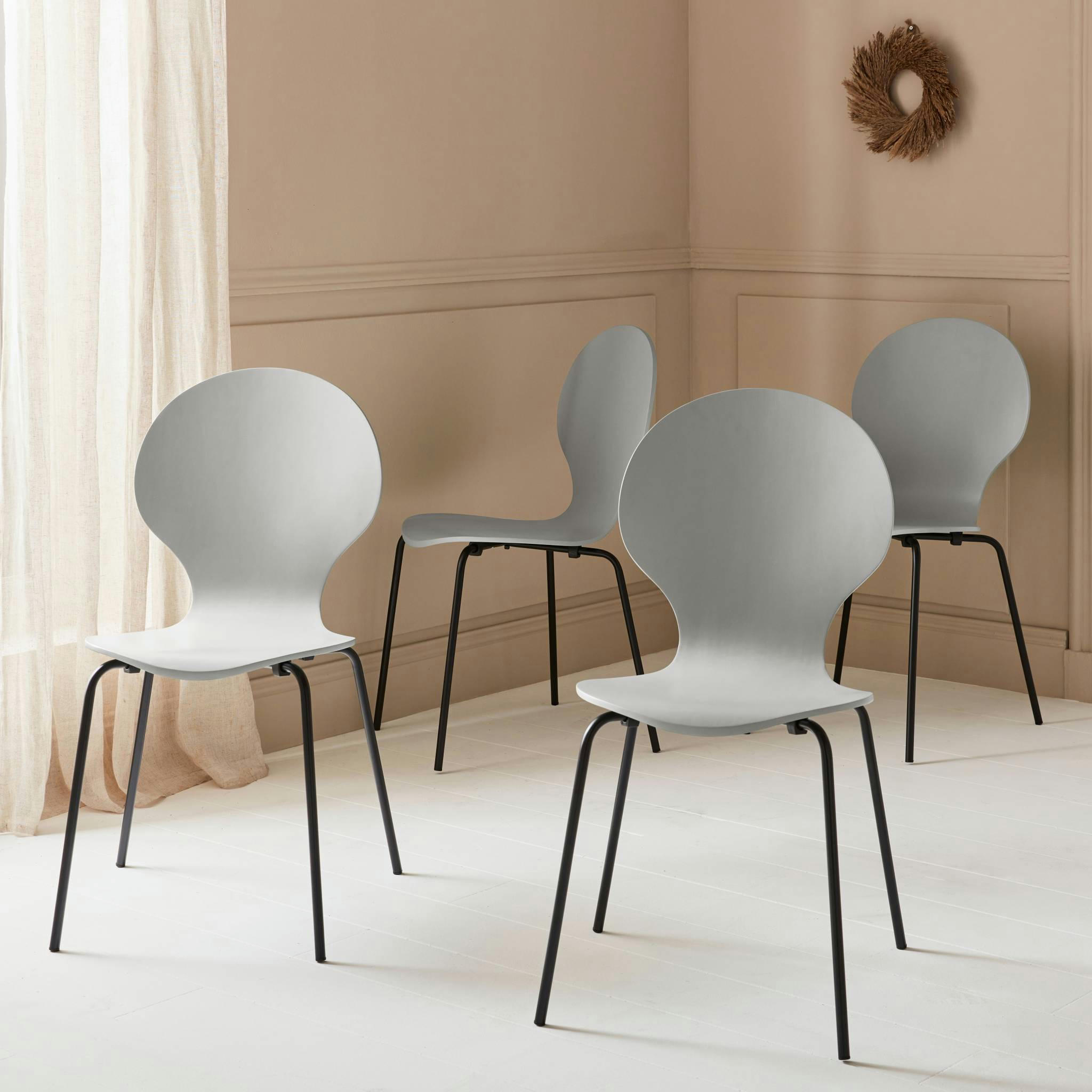 NAOMI - Lot de 4 chaises rétro empilables grises