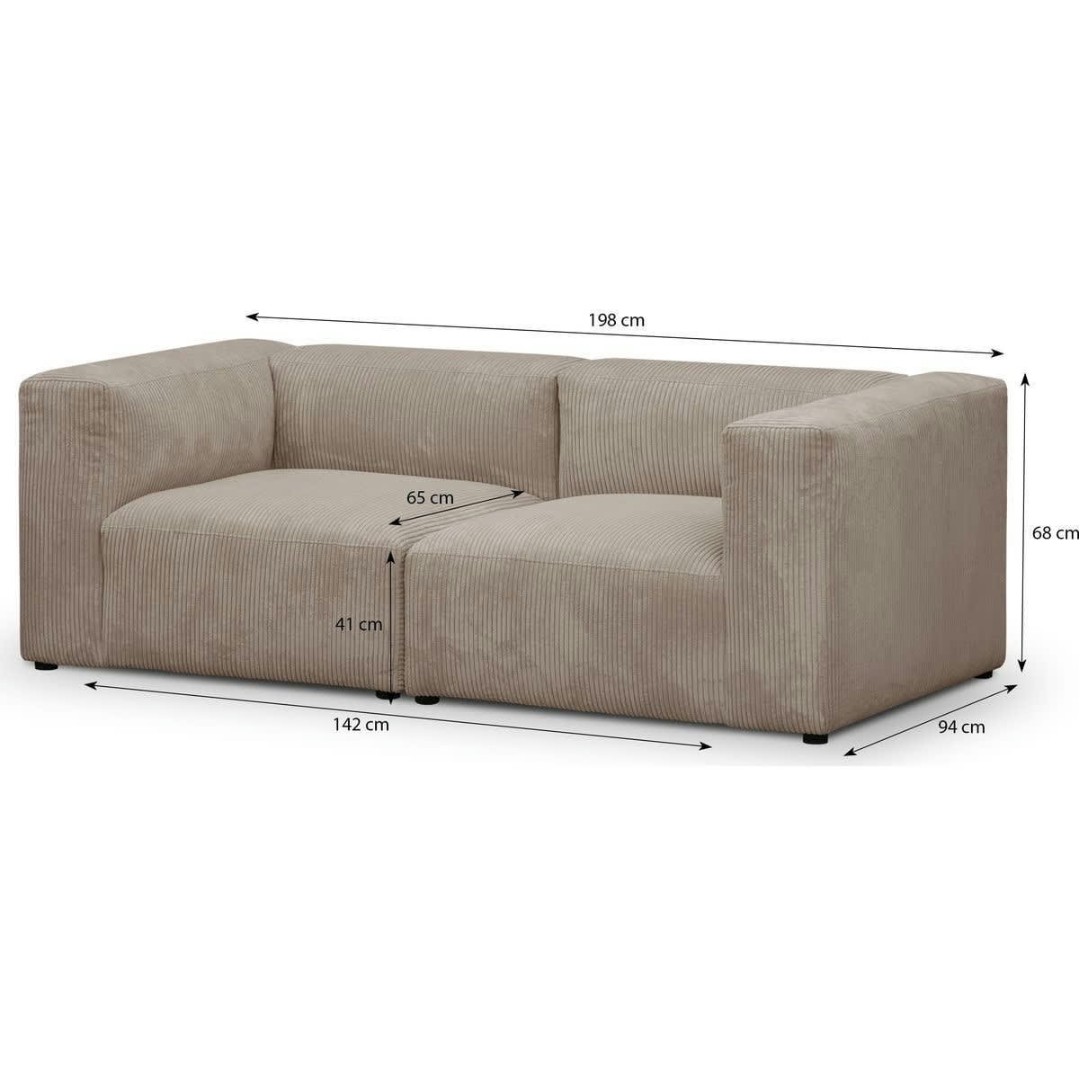 MODULO NEW - Canapé modulable 3 places en velours côtelé taupe