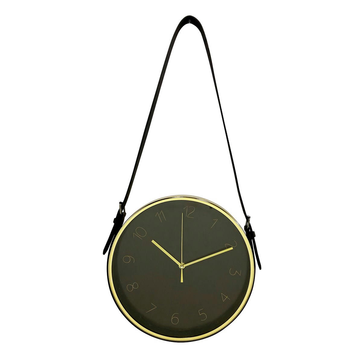 - Horloge ronde à lanière noir doré 30,5x30,5cm