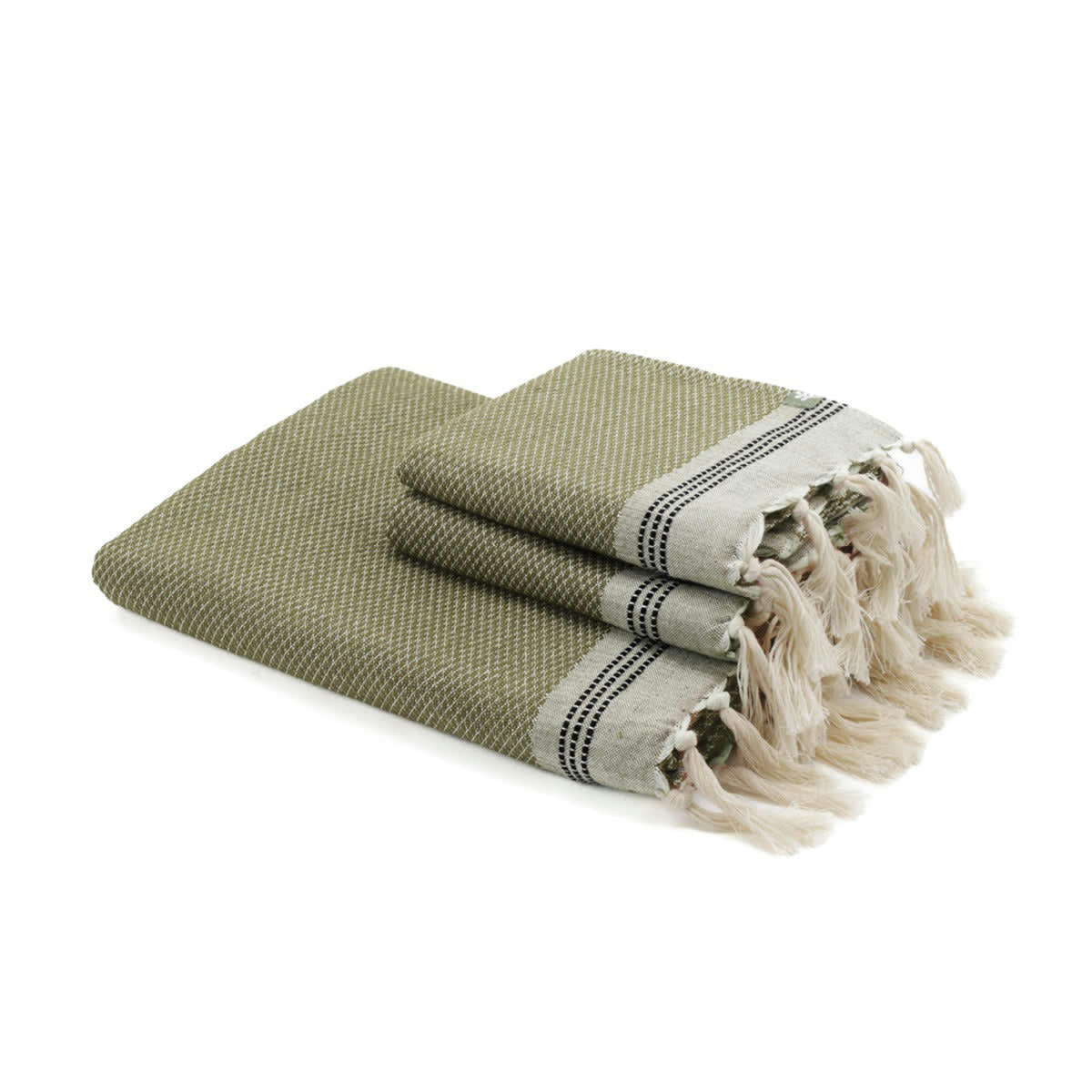 HANA - Set 1 fouta + 2 serviettes coton  100x200 + 50x80 (x2) olive