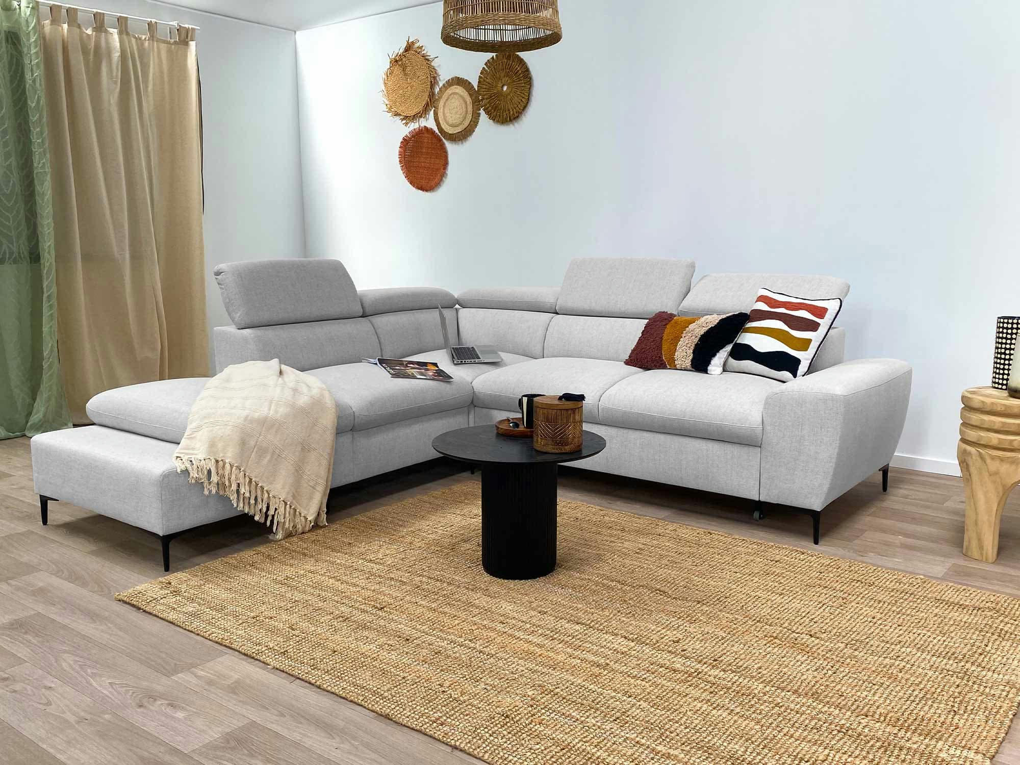 CELOSIA - Canapé d'angle réversible convertible 5 places en tissu gris