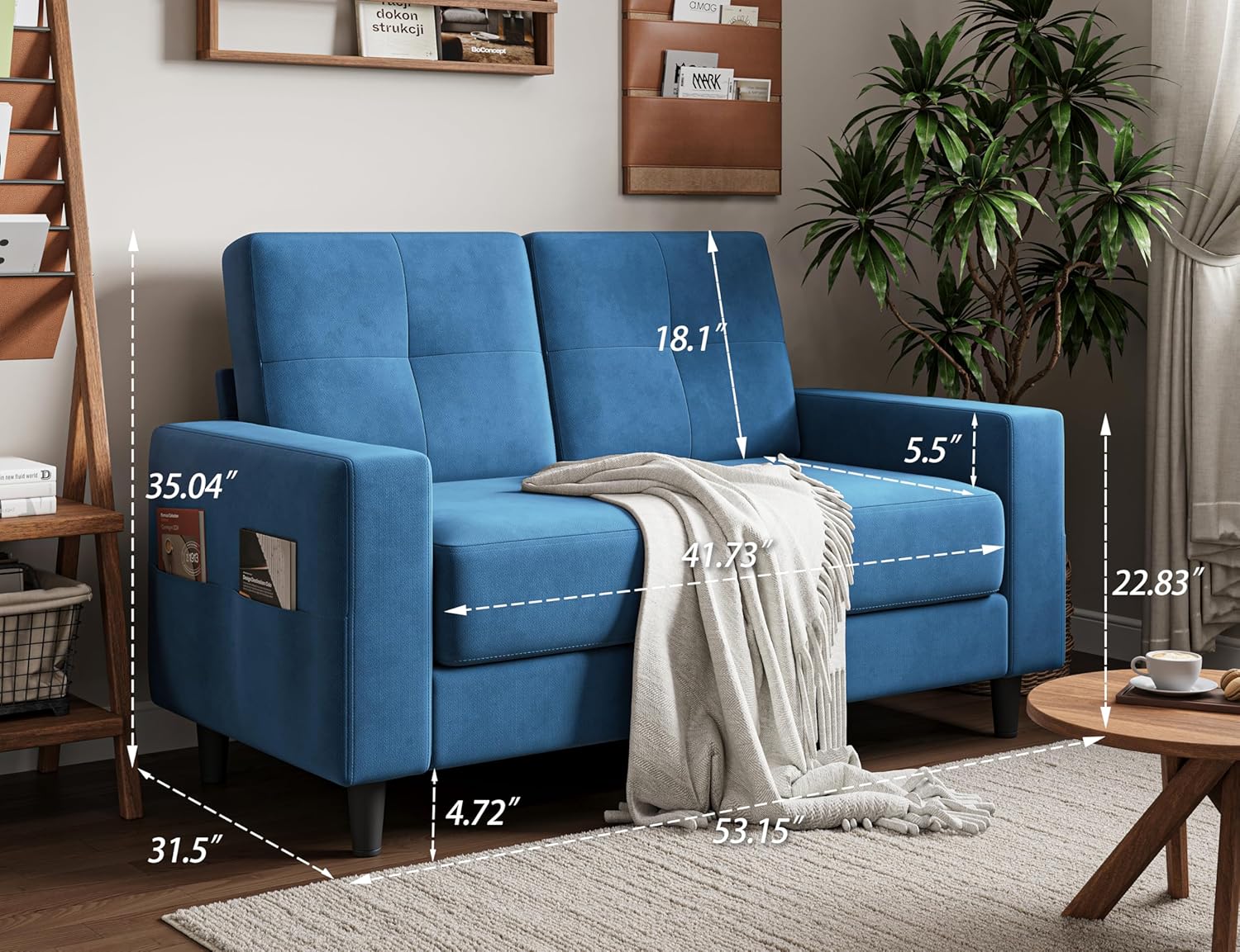 Txtin's Loveseat Sofa | 53 Love Seat | Small couches for Small Spaces | 2 Seater Mini Couch for Bedroom Apartment Office Living Room Blue