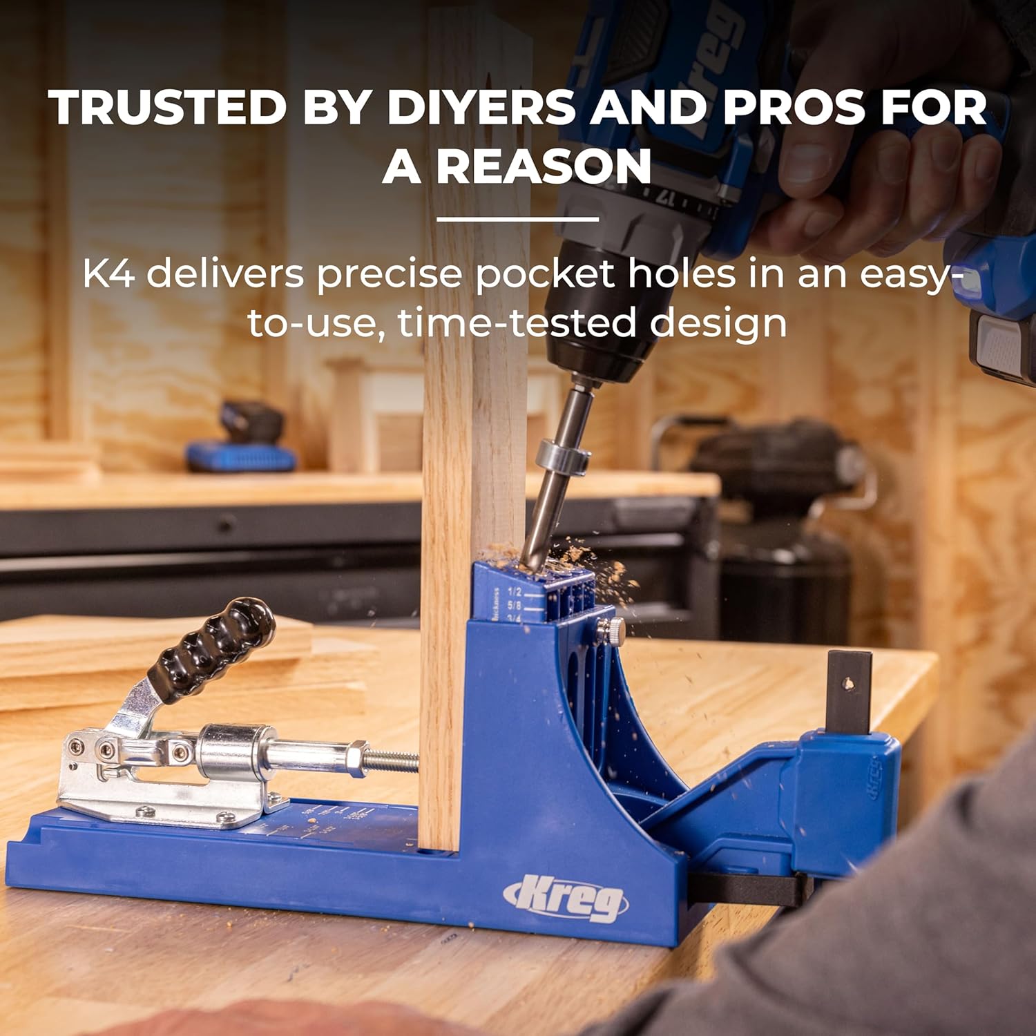 Kreg K4 Pocket Hole Jig - Adjustable, Versatile Jig for Strong Joints - Create Perfect, Rock-Solid Joints - Easily Adjustable Drill Guides - For Materials 1/2 to 1 1/2 Thick
