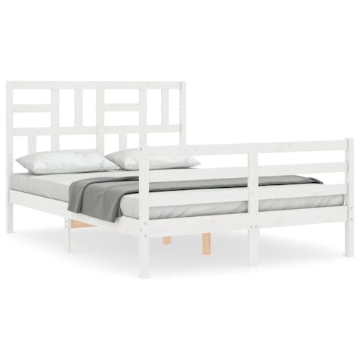 NNEVL Bed Frame with Headboard White 137x187 cm Double Solid Wood