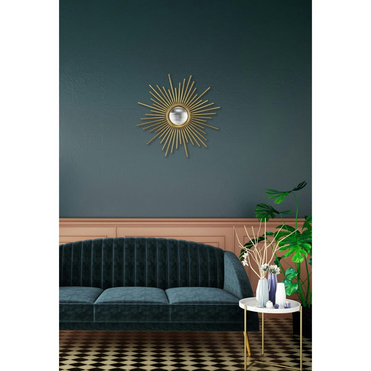 - Miroir soleil convexe métal doré 45cm