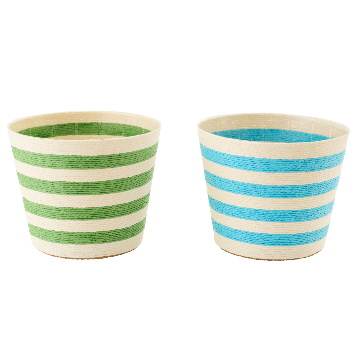 J-Line bloempot Gestreept - papier - azuurblauw/groen - extra small - set van 2
