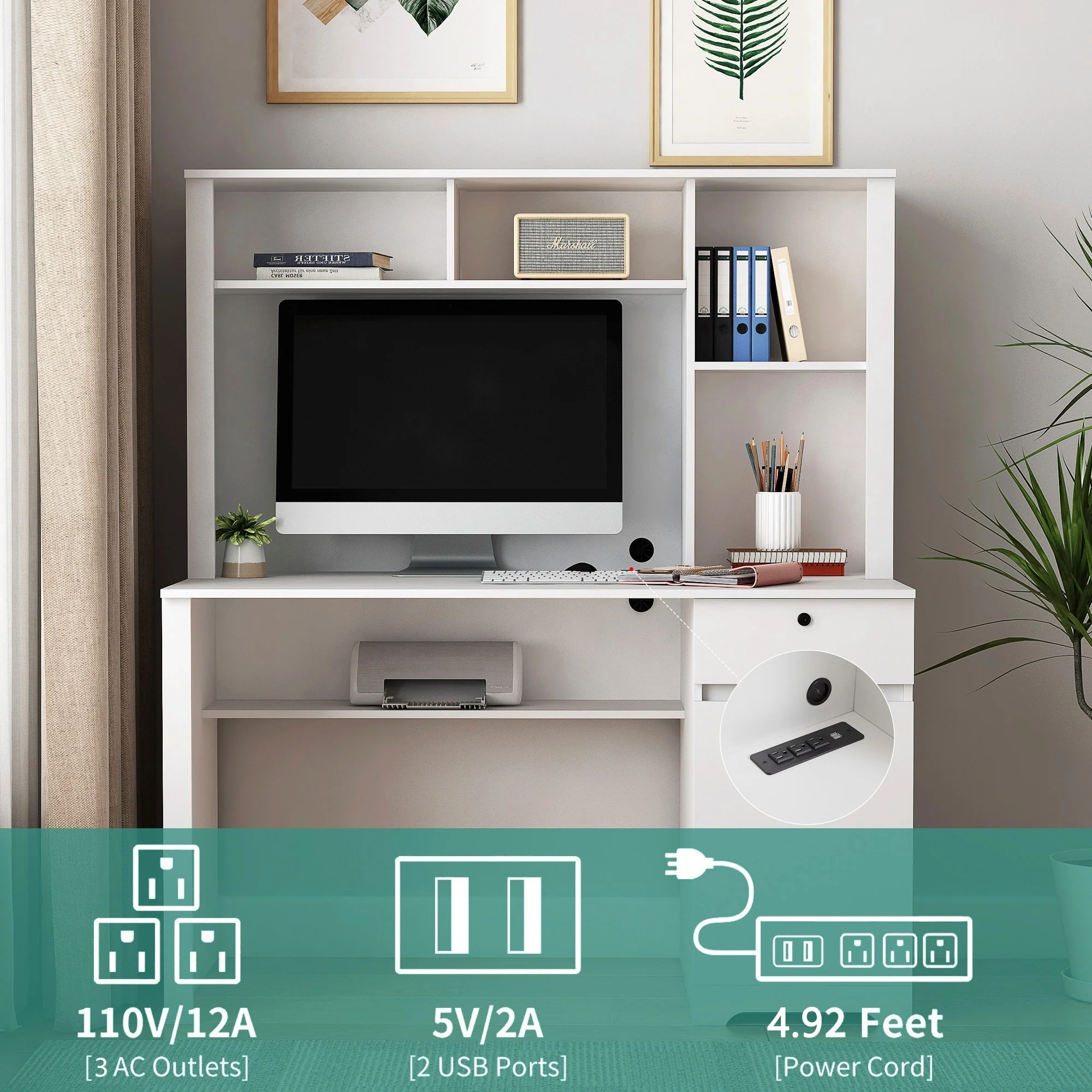 Computer Desk with Hutch & Bookshelf,Wood Executive Desk Teens Student Desk Writing Laptop Home Office Desk