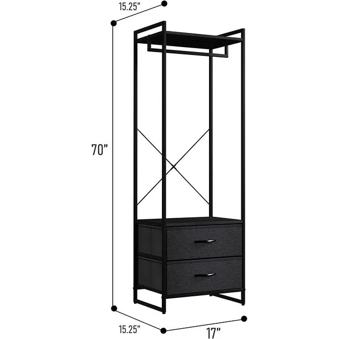 Clothing Rack with 2 Drawers - Tall Closet Stand Dresser for Bedroom
