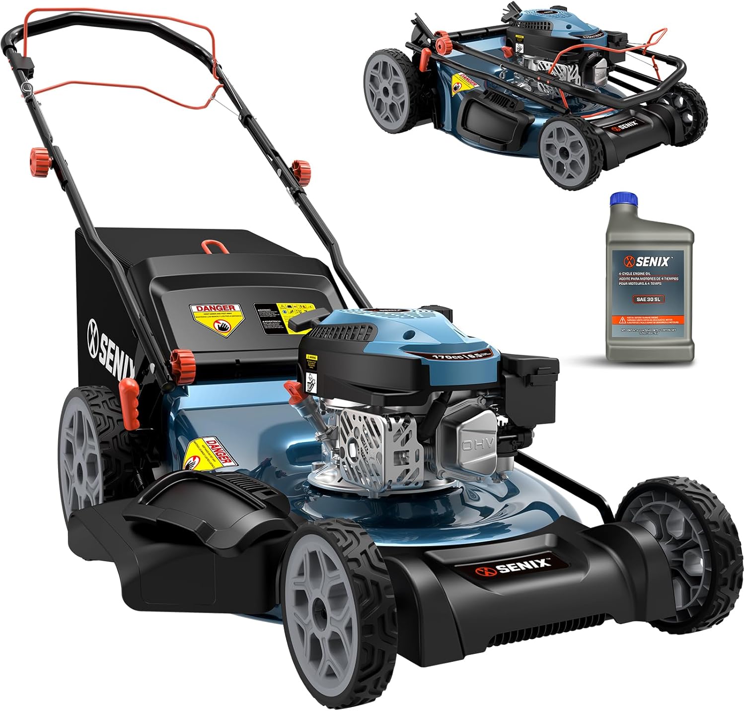 SENIX Gas Lawn Mower  22 Self Propelled Gas Powered Lawnmower with 170cc OHV 4-Cycle Engine  3-in-1 Walk-Behind Push Lawn Mower  6-Position Height Adjustment
