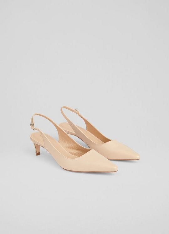 Alyssa Light Brown Leather Kitten Heel Slingbacks