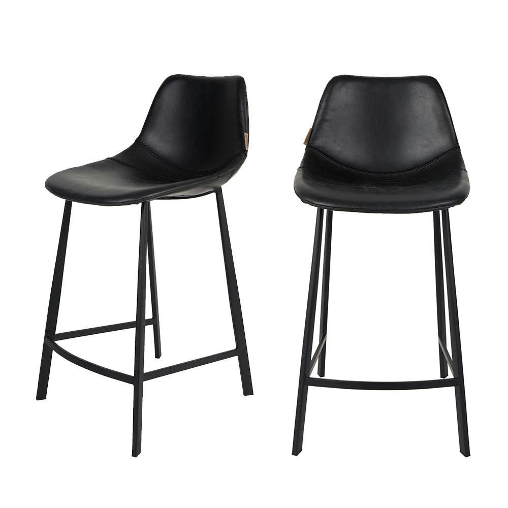 FRANKY - Lot de 2 tabourets de bar vintage 65cm noir