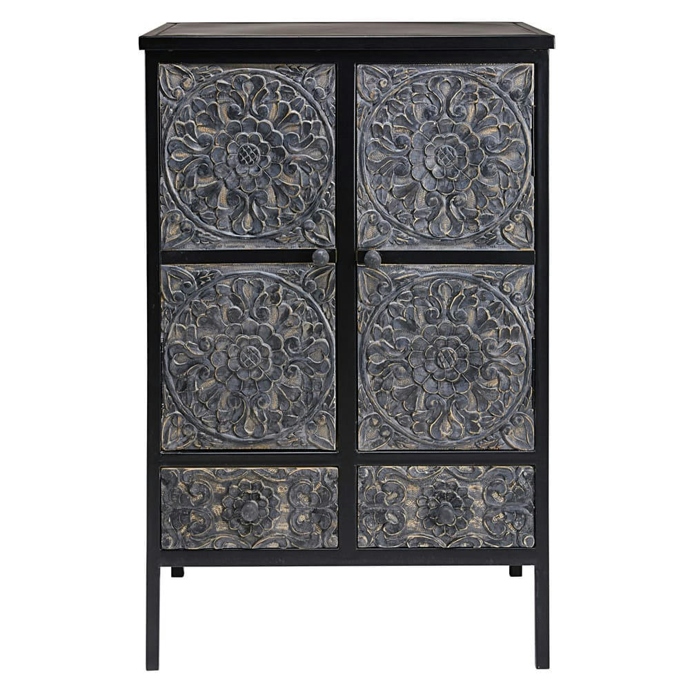 Topaze - Cabinet en métal et manguier sculpté