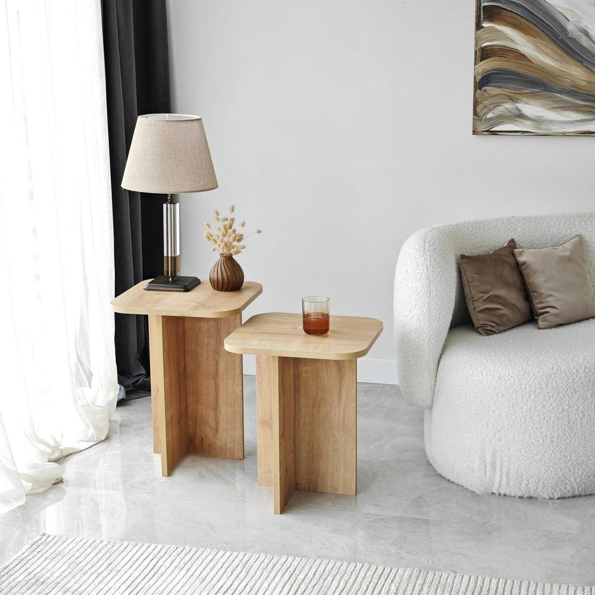 Bout de canapé gigogne bords arrondis décor bois (x2) MARFA