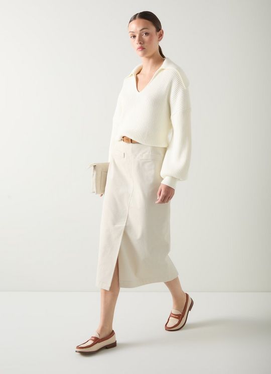 Sibyl Cream Wide Cord Midi Skirt