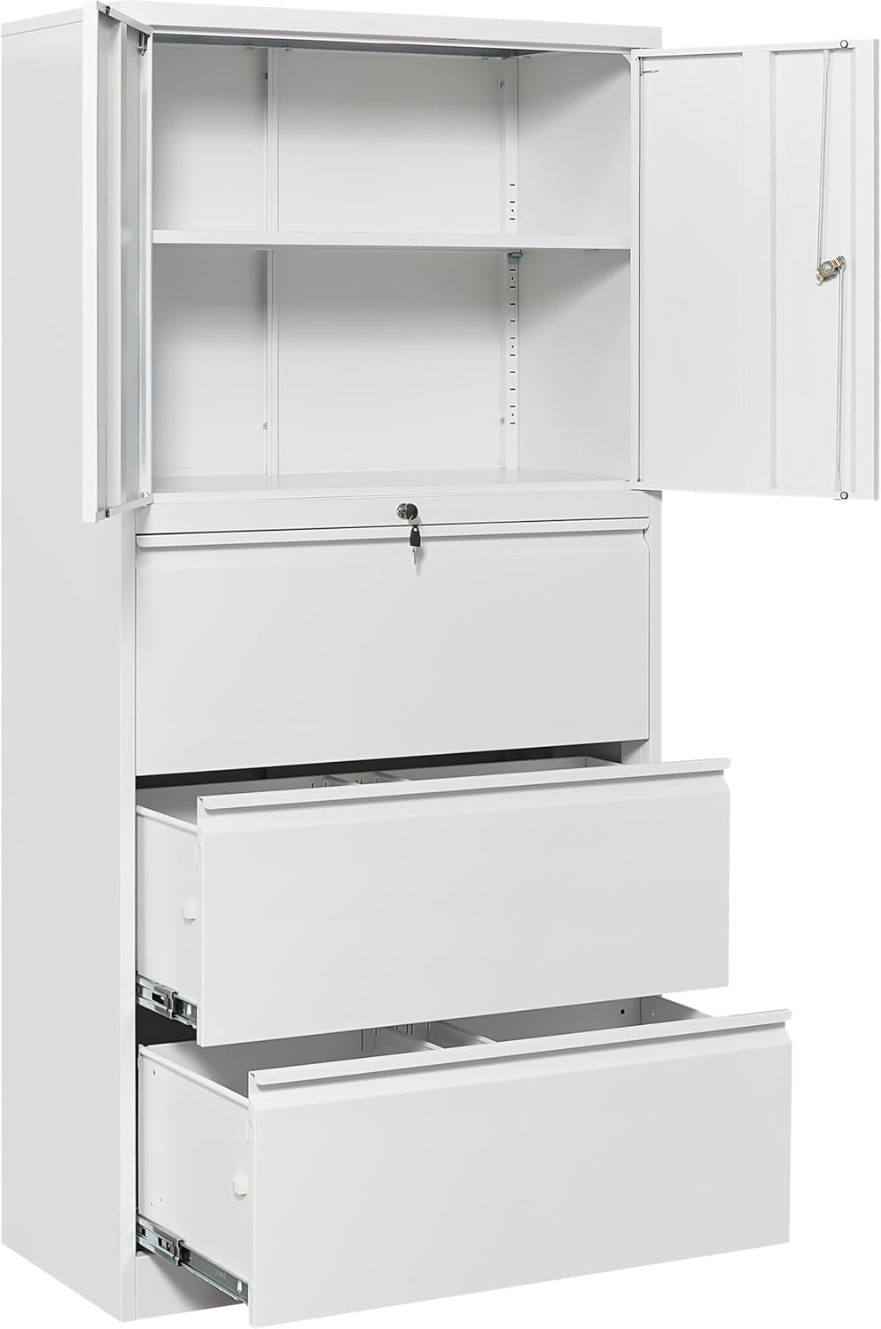 SISESOL 3 Drawer Lateral File Cabinet with Lock and Shelf,White Metal Filling Cabinet with Drawers and Shelf, Locking File Storage Cabinets with Doors and Shelves for Home,Office,Garage,School