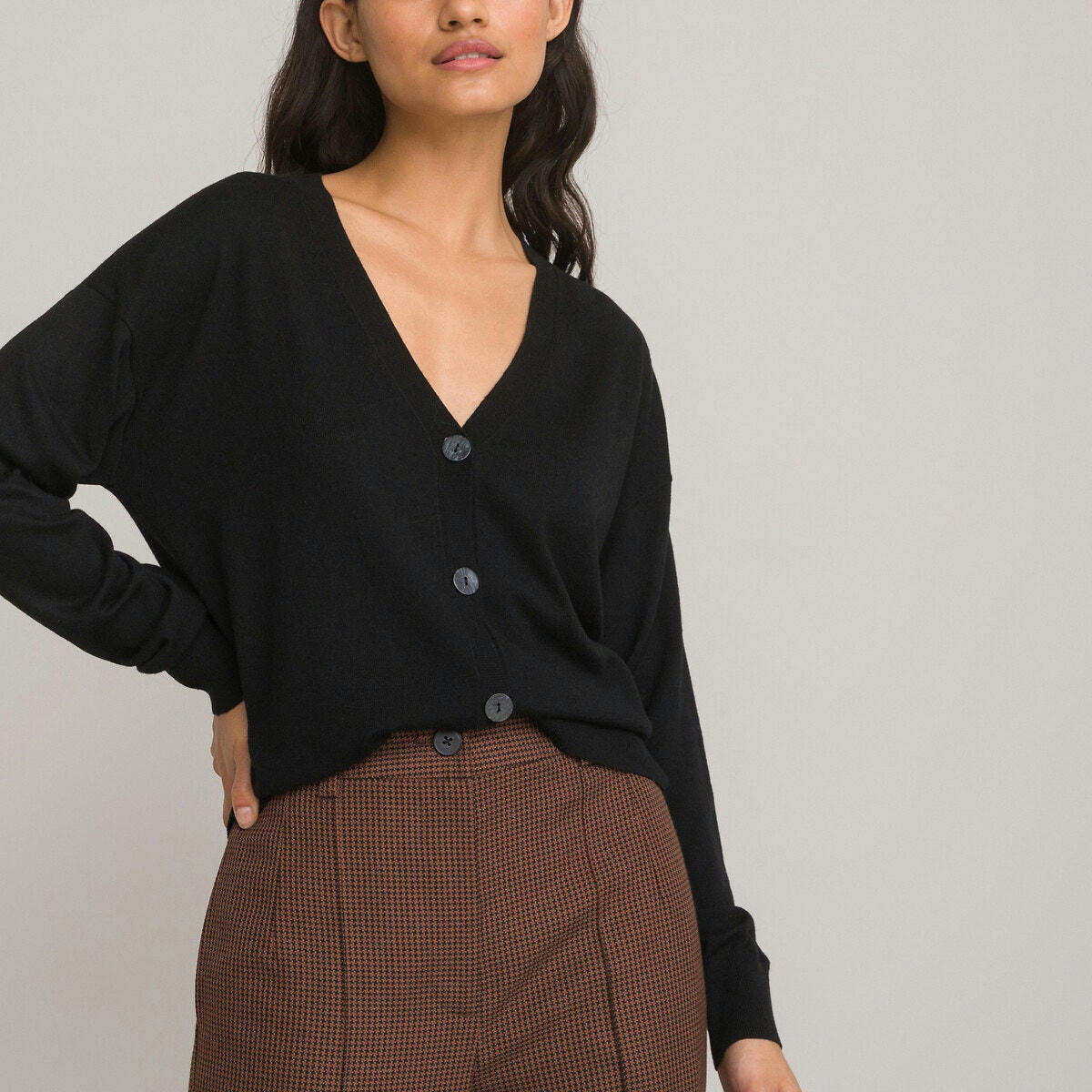Gilet col V, maille fluide