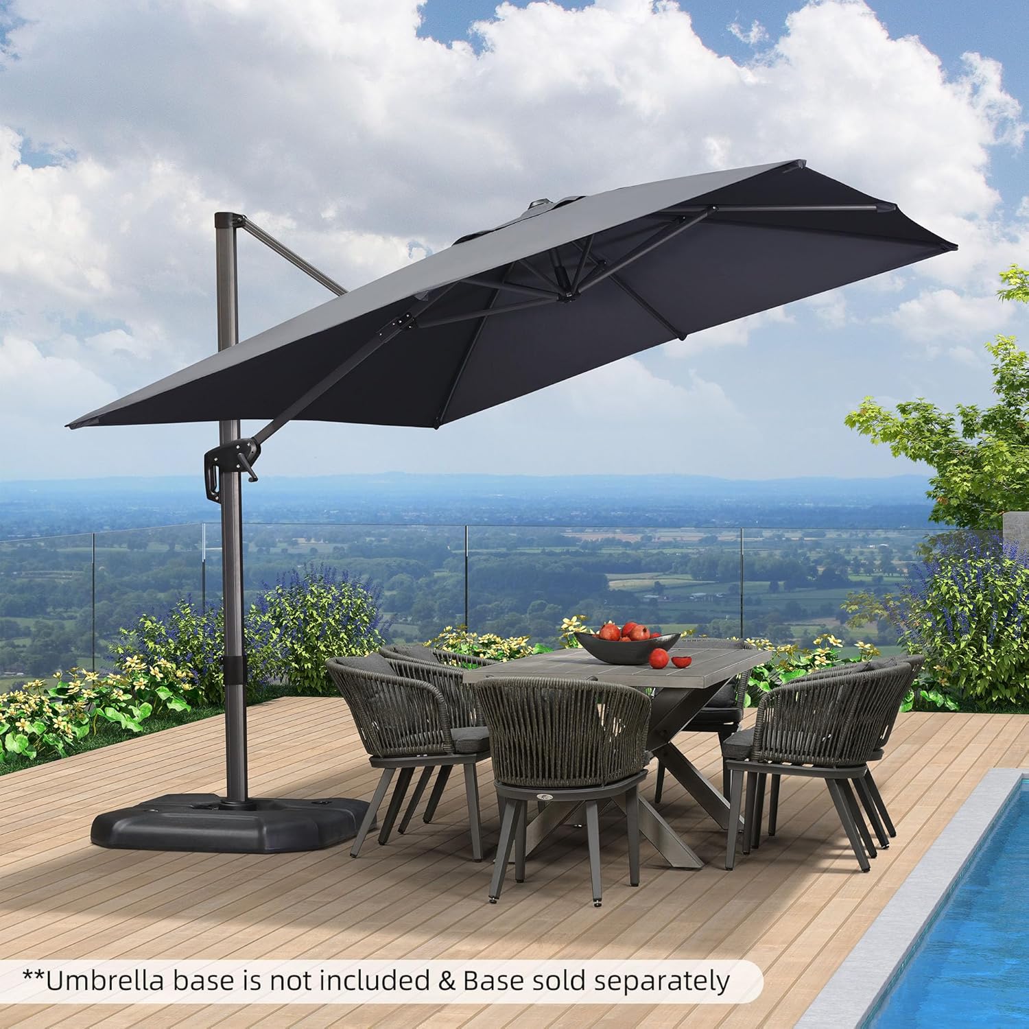 PURPLE LEAF 9' X 11.5' Patio Umbrella Outdoor Cantilever Rectangle Umbrella Aluminum Offset Umbrella with 360-degree Rotation for Garden Deck Pool Patio  Grey