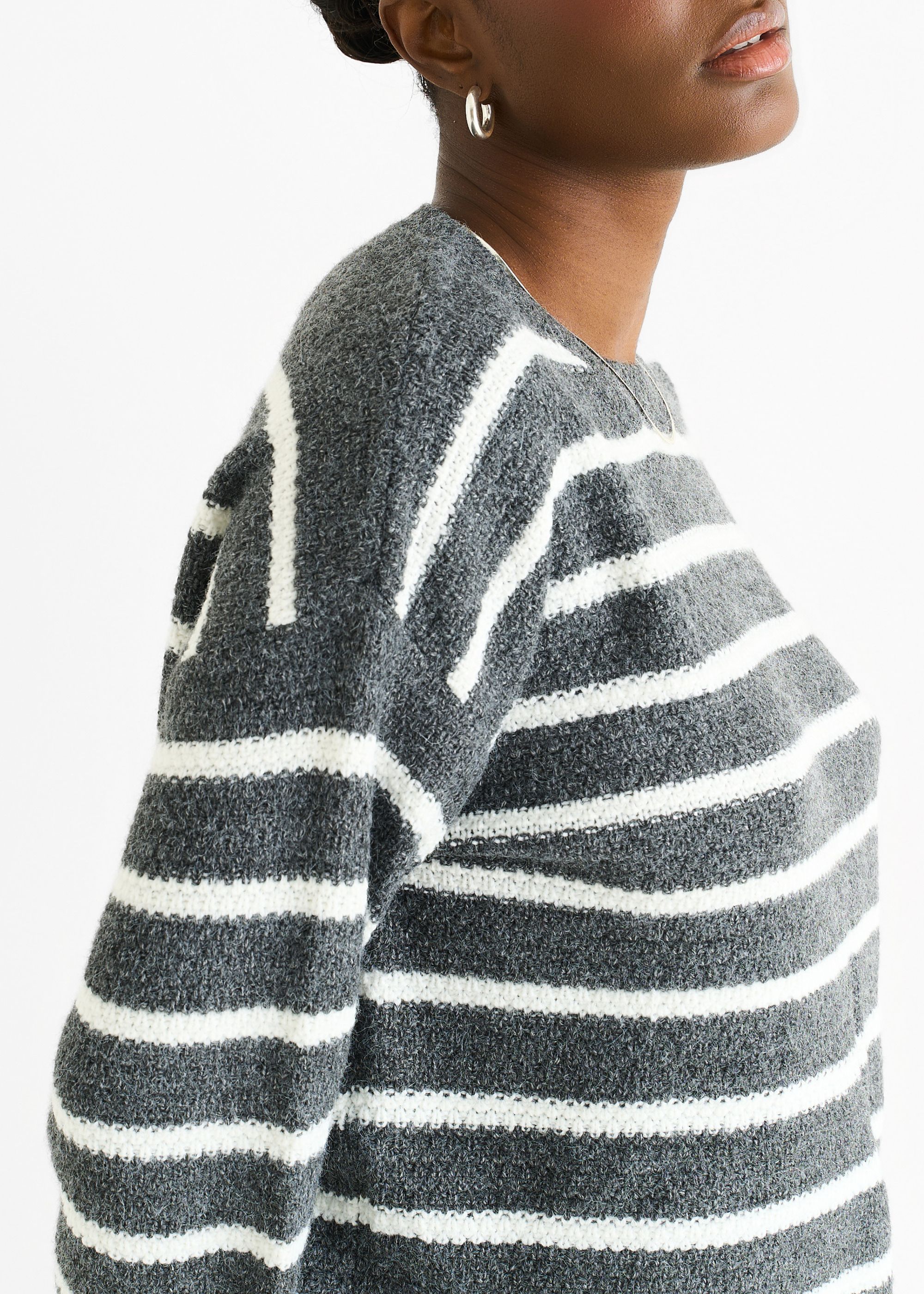 Gini London Grey Stripe Chunky Knit Oversized Jumper