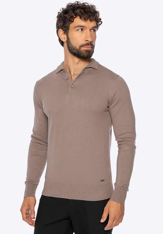 Sweter męski z bawełny z domieszką kaszmiru ciemny beż