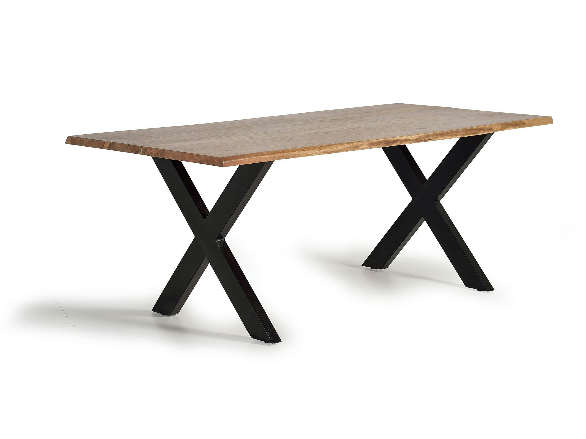 - Table à manger en bois d'acacia naturel et pieds en métal noir