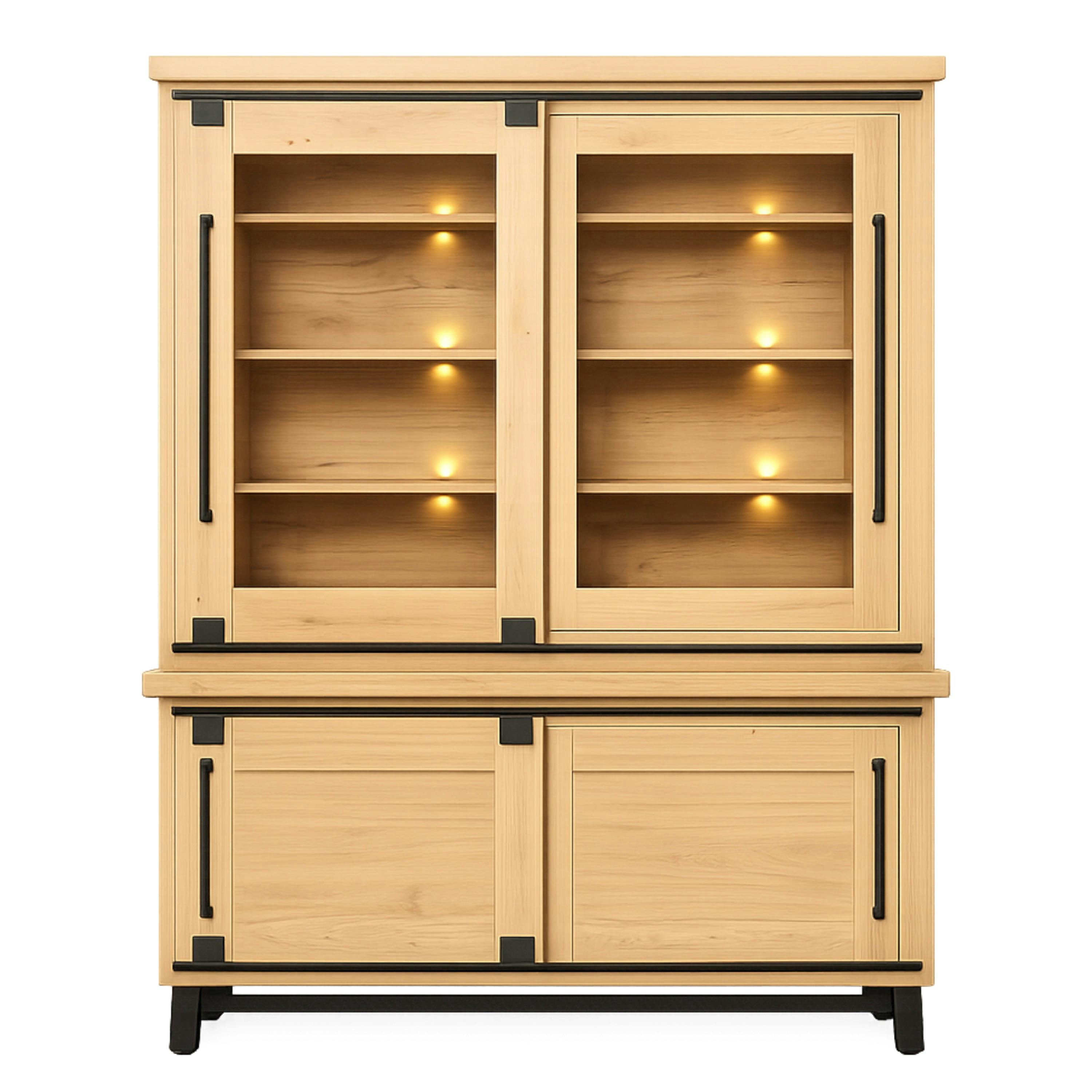 Vitrine chêne clair portes coulissantes et LED 185 cm ALPINE