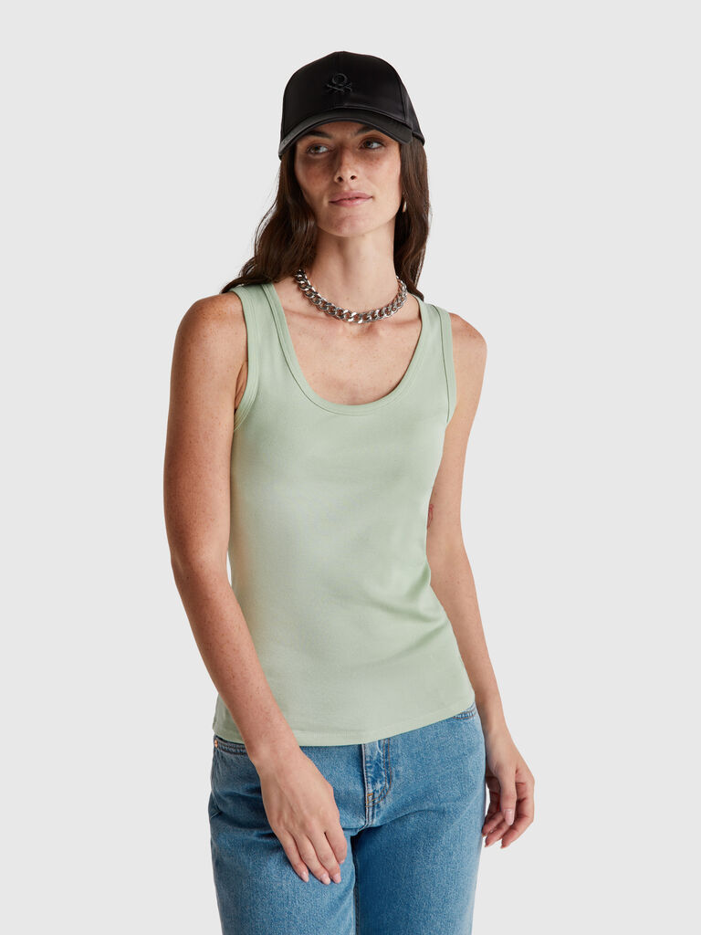 Sage green tank top in pure cotton