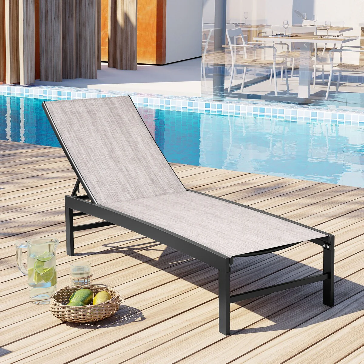 VredHom Aluminum Adjustable Outdoor Chaise Lounge Chair - 60.4 in L * 24.6 in W * 16.1/40.8 in H