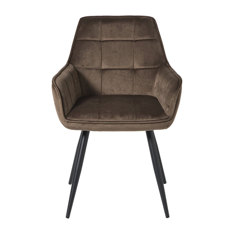 Eetkamerstoel velvet met armleuning - bruin - 87x56.5x43 cm