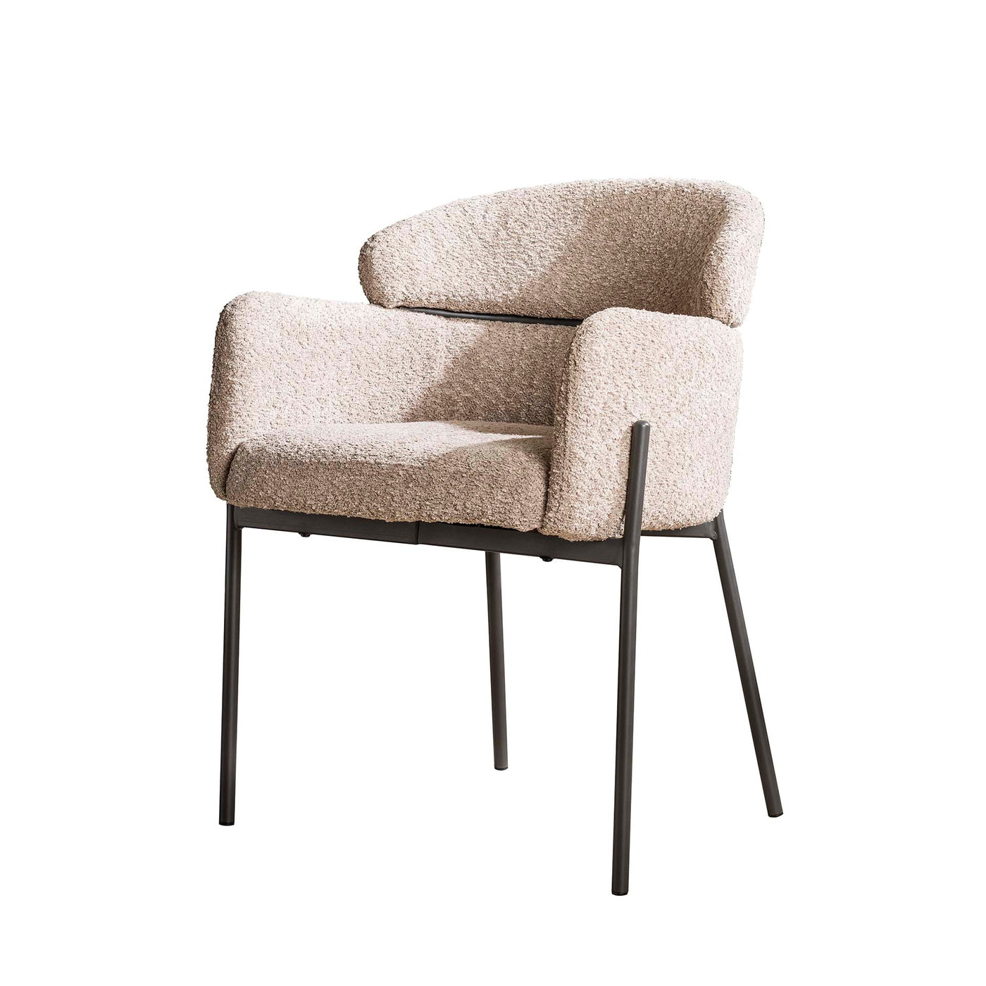 Giga Meubel Eetkamerstoel Ronde Rug - Zand Bouclé - Set van 2