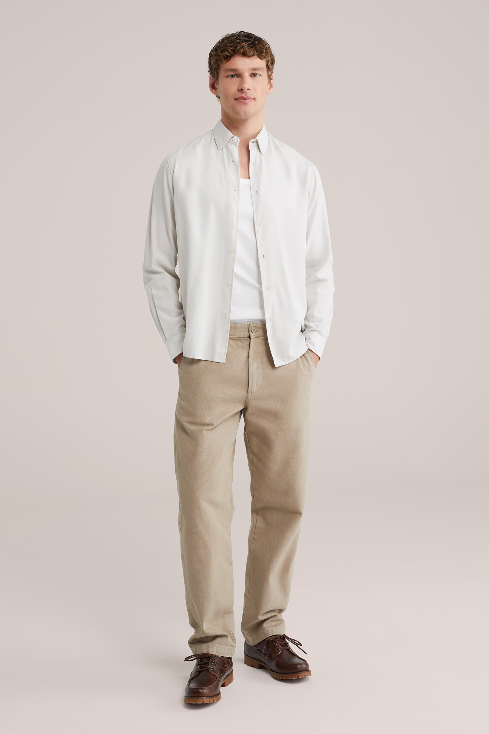 Heren regular fit casual chino met structuur en klepzakken