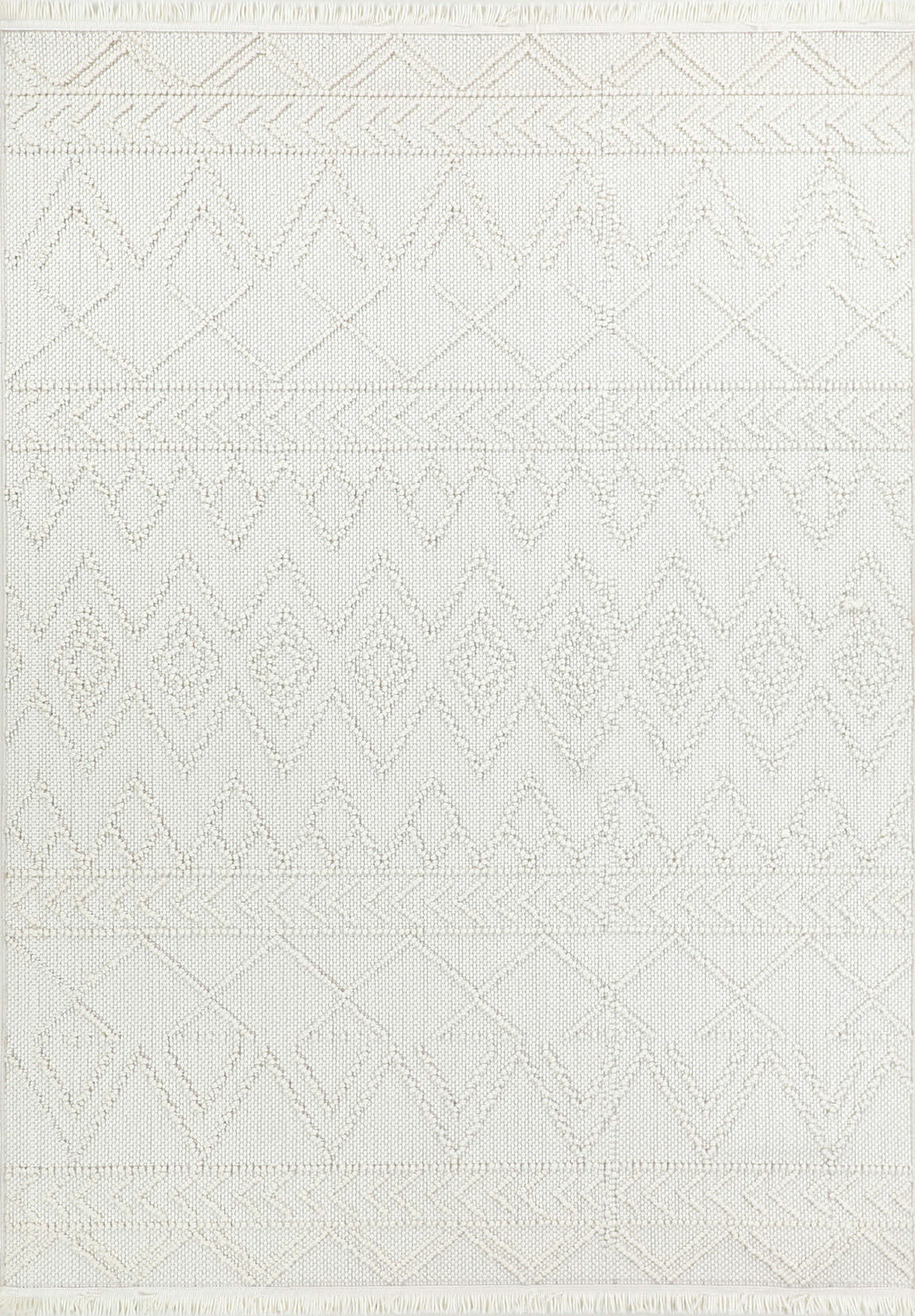 BALI - Tapis Géométrique blanc à franges 160x230