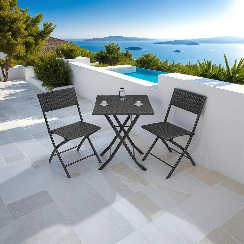 tectake Wicker balkonset Trevi, Zwart