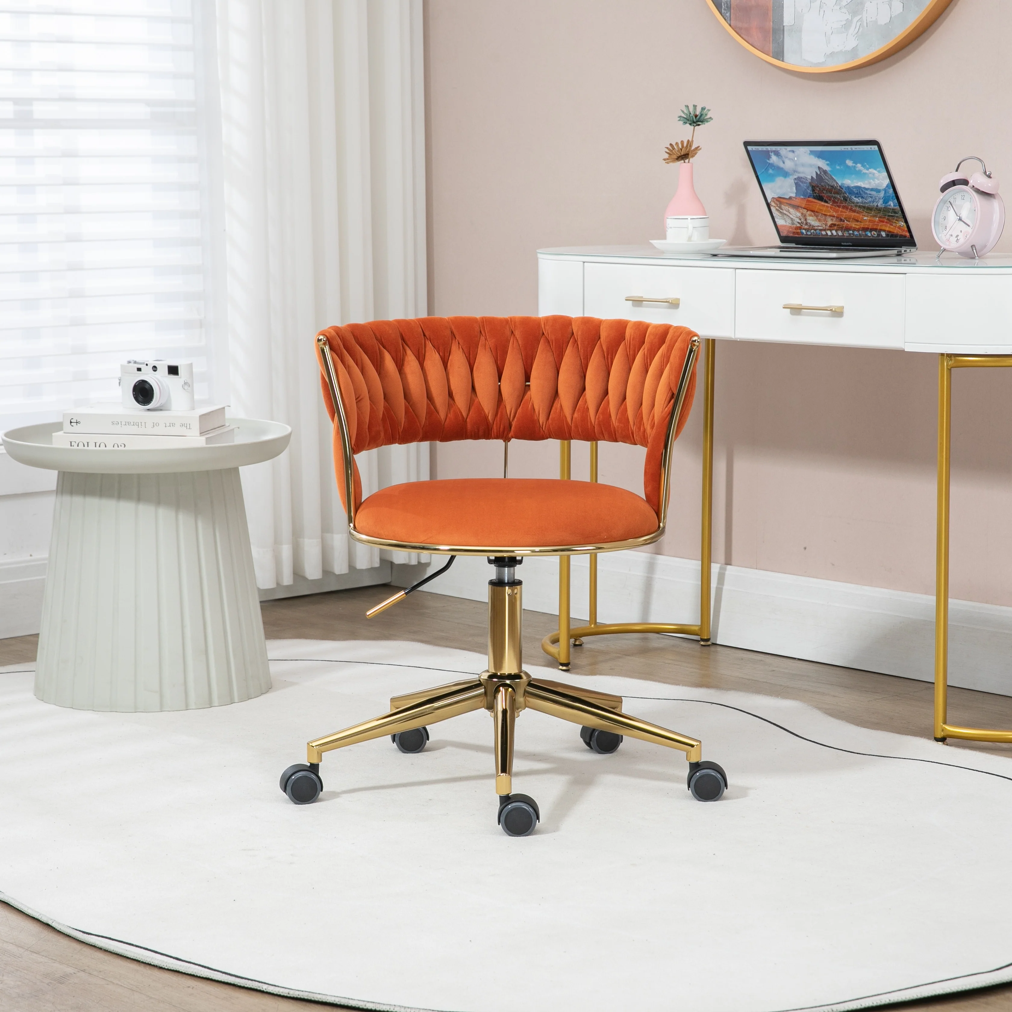 Orange 24.41 Adjustable Barstool with Gold Legs