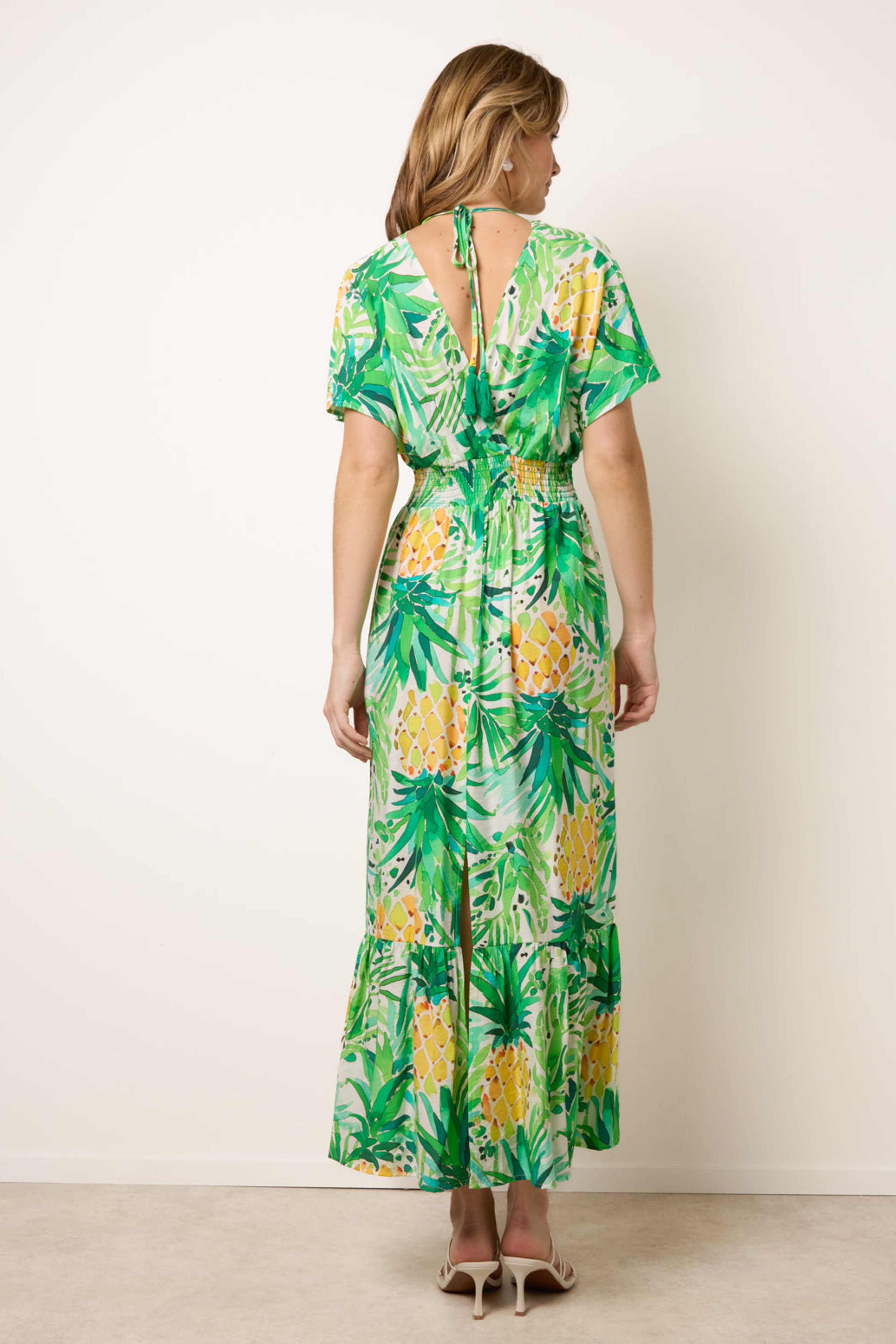 Blue Vanilla Green Pineapple Double V Midi Dress