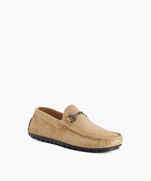 Brackon Taupe - Snaffle Trim Suede Loafers
