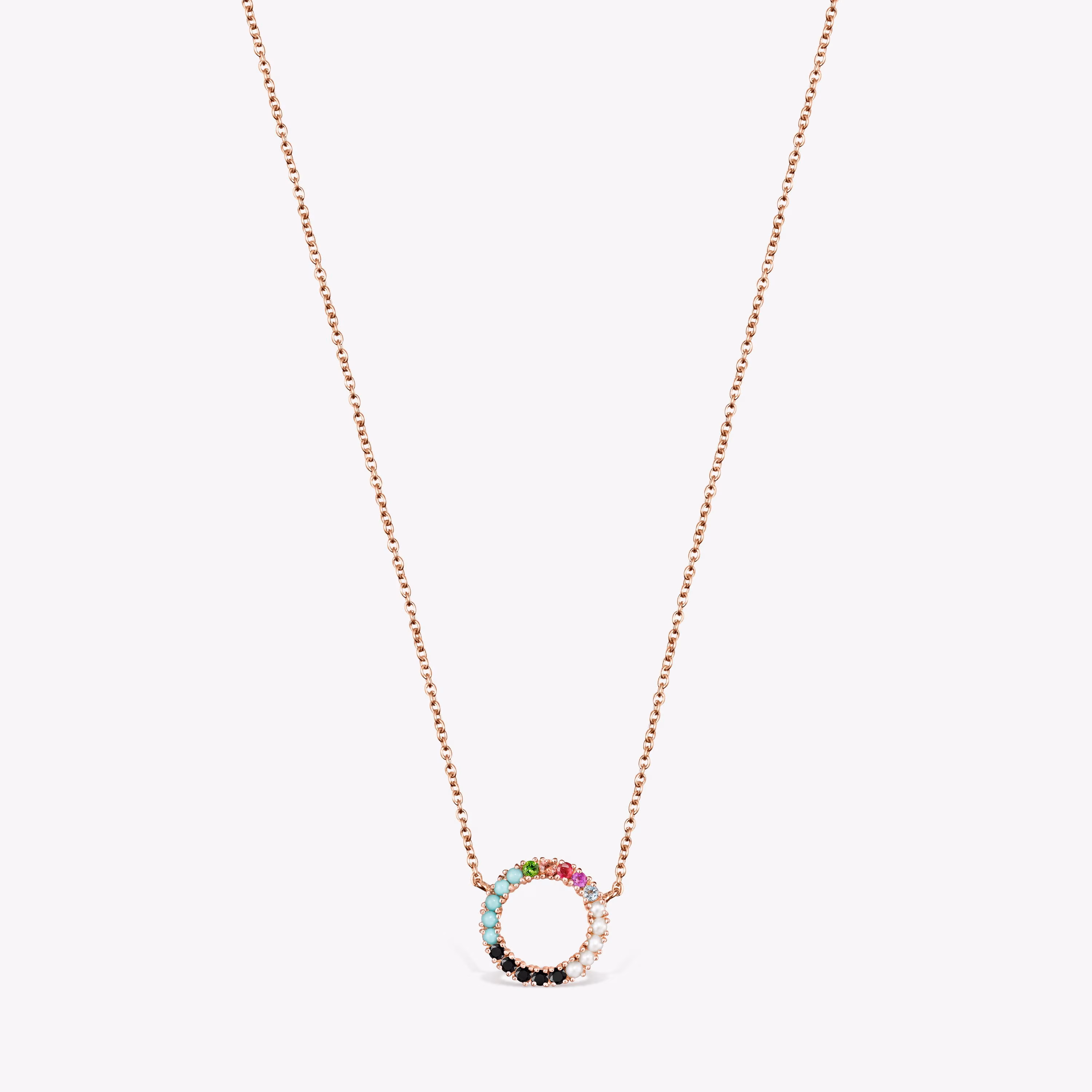 Collar disco con baño de oro rosa 18 kt sobre plata y gemas Straight