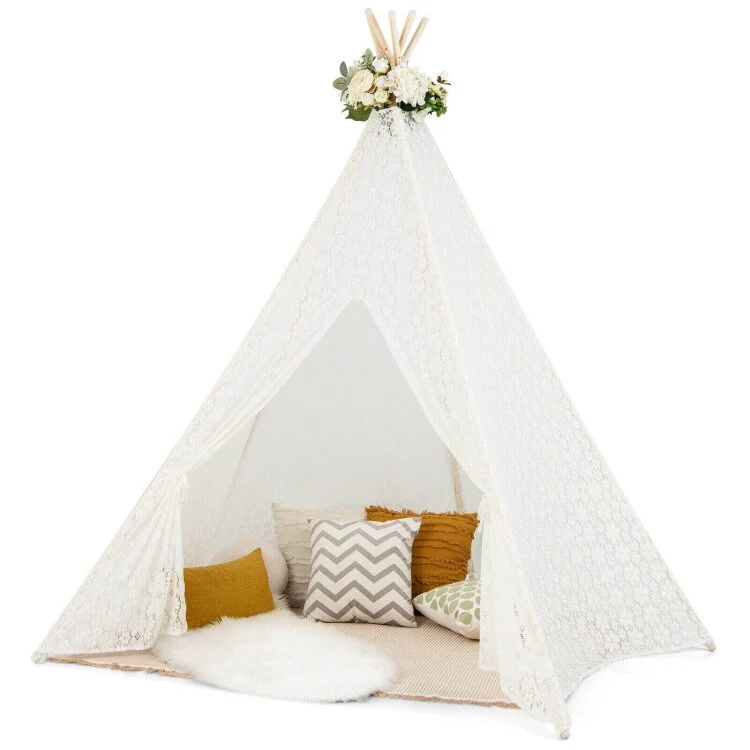Lace Teepee Tent with Colorful Light Strings for Children - 47.5 x 47.5 x 55(L x W x H)