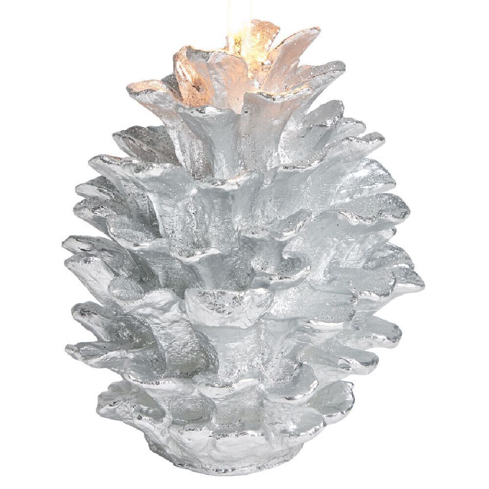 Bougie de No&euml;l pomme de pin gris argenté 20H - Ø10,5xH13,5cm