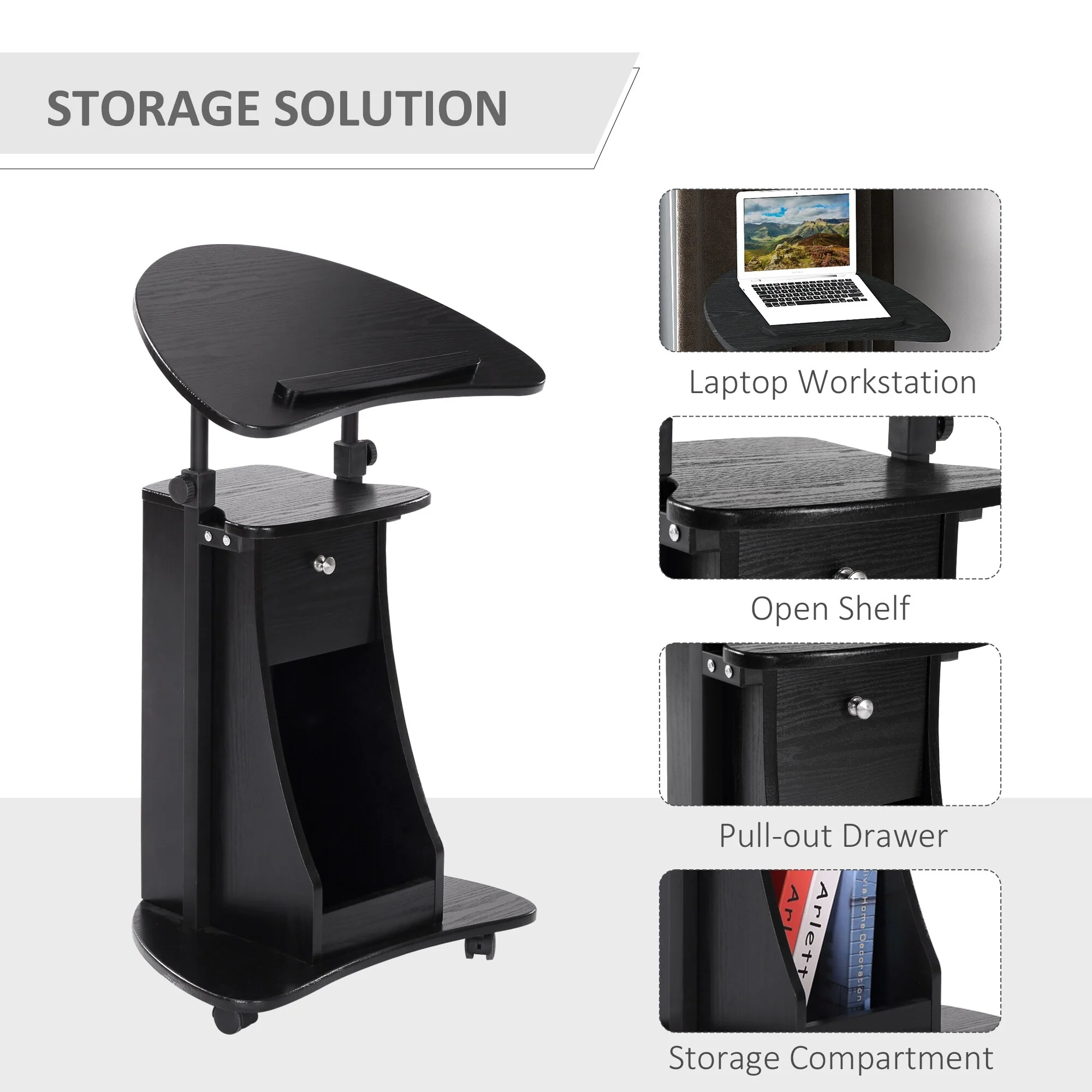 Mobile Laptop Cart, Sit-to-Stand Computer Desk with Drawer