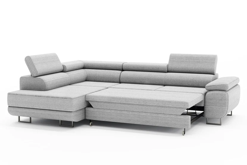 Lewostronna sofa narożna z pojemnikiem MONTANA jasnoszary sztruks